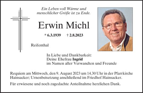 Traueranzeigen Von Erwin Michl Mittelbayerische Trauer