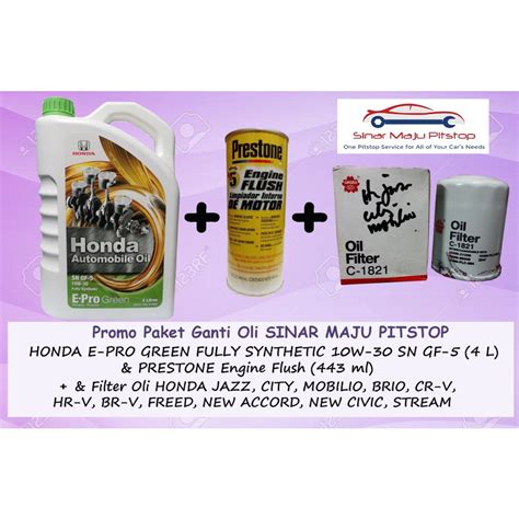 Jual Paket Ganti Oli HONDA E PRO GREEN 10W 30 SN GF 5 Original 4 Liter