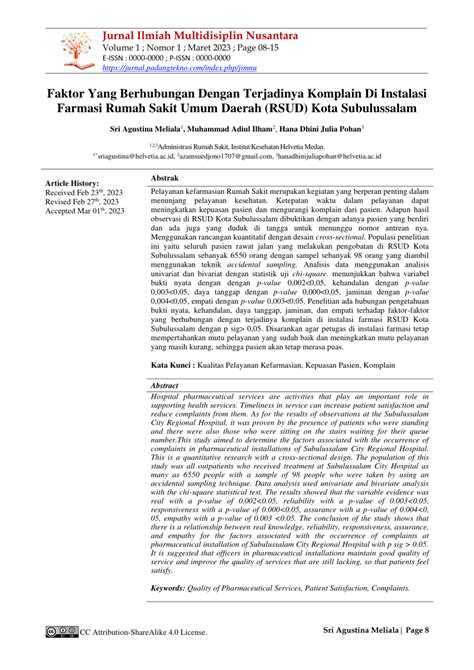 PDF Faktor Yang Berhubungan Dengan Terjadinya Komplain Di Instalasi