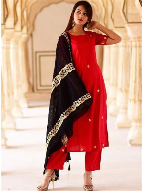 Red Dupatta Combination Suit Atelier Yuwa Ciao Jp