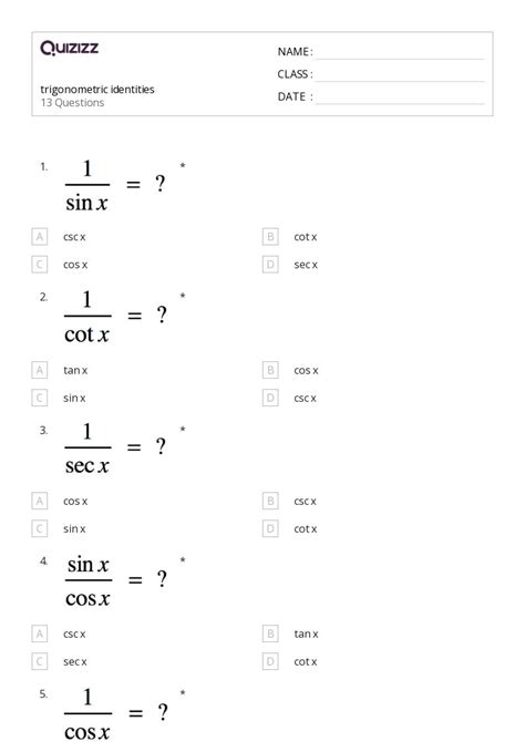 50 Trigonometric Identities Worksheets On Quizizz Free And Printable