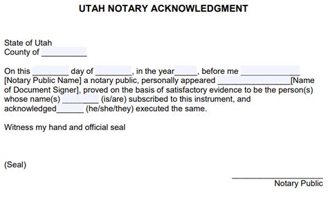 Free Utah Notary Acknowledgement General Form Pdf Word