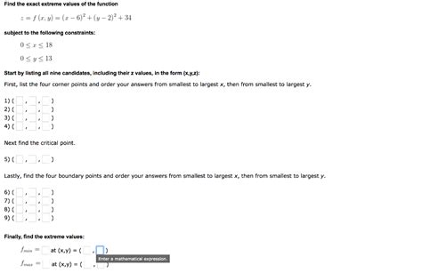 Solved Find The Exact Extreme Values Of The Function Z F