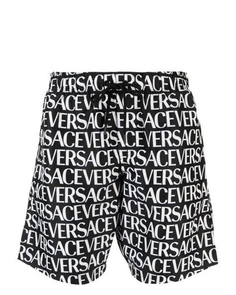 Versace Logo Print Swim Shorts In Black For Men Lyst