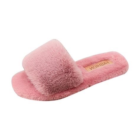 Buy Winter Women Furry Slippers Soft Plush Faux Fur Floor Shoes Indoor