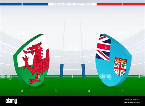 Match between Wales and Fiji, illustration of rugby flag icon on rugby ...