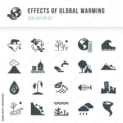 Set Of Global Warming Icons Natural Disasters Caused By Climate Change