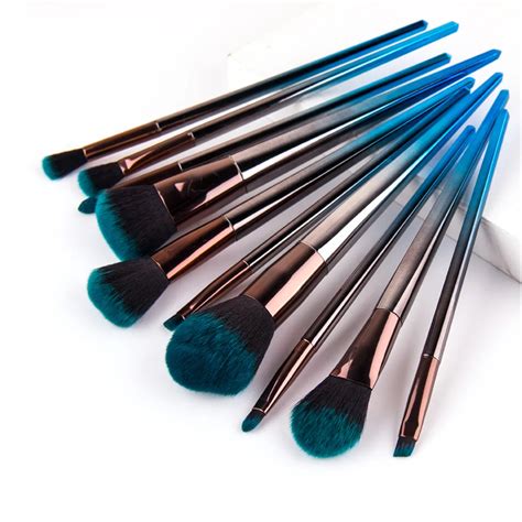 Bestgorilla 10pcsset Gray Blue Gradient Diamond Handle Makeup Brush Beauty Makeup Brush Makeup