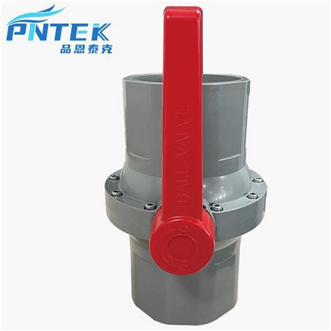 Pntek Mm To Mm Big Size Upvc Ball Valve With Red Handle Grey Body