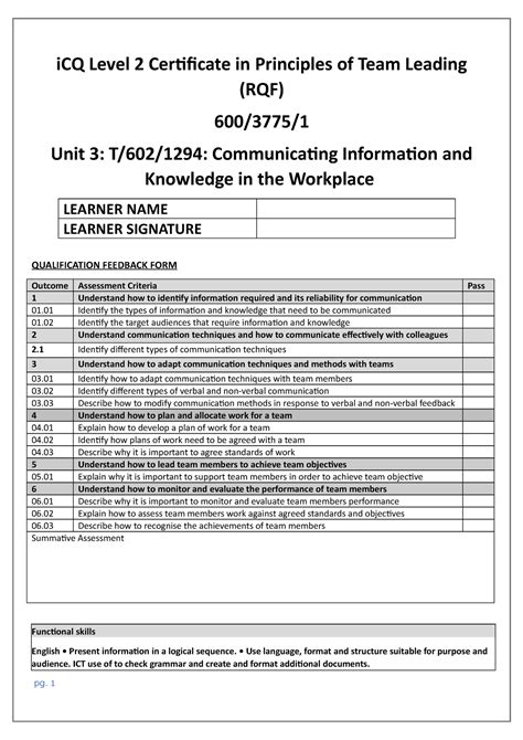 Team Leading Workbook Unit 3 ICQ Level 2 Certificate In Principles Of