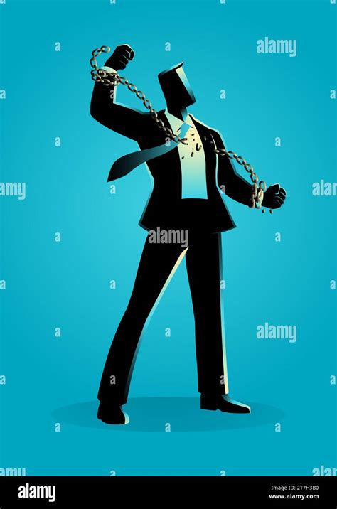 Business Concept Illustration Of A Businessman Breaking Chains Freedom