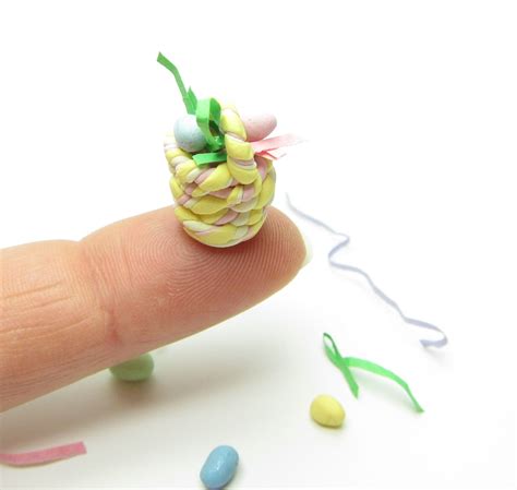 Miniature Easter Basket Polymer Clay Dollhouse Decoration With Pastel