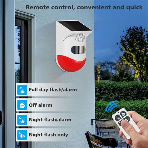 Daytech Solar Strobe Alarm Light With Motion Sensor Siren Outdoor Alarm