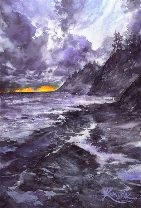 Watercolor Landscape Painting of the Sea Original Sea - Etsy