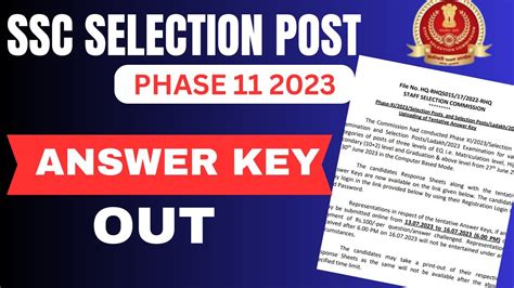 Ssc Selection Post Phase Answer Key Out Ssc Selection Post