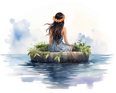 Premium Photo | Painting of a woman sitting on a floating island with ...