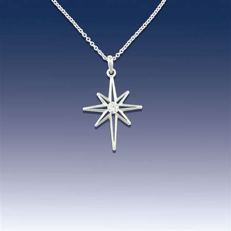 North Star Pendant Necklace - 14K White Gold Star with Diamond - Star ...