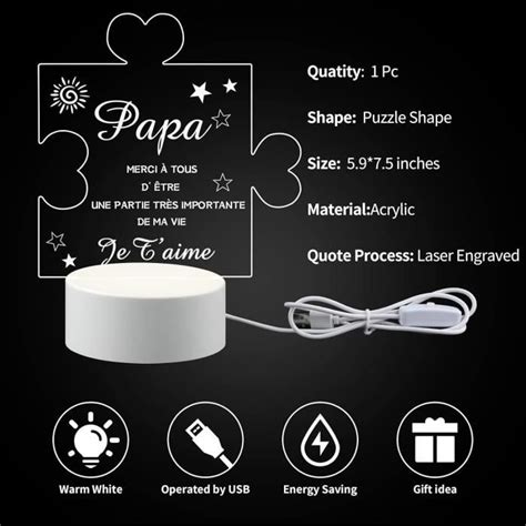 Cadeau Papa Acrylique Puzzle Veilleuse Cadeau Fete Des Peres Cr Atif