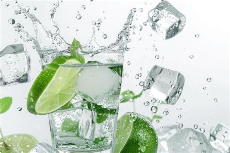 Premium Photo Lime Mint And Ice Cube Falling Into A Splashing Moscow