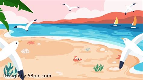 Cartoon Travel Seaside Illustration Background, Cartoon, Travel ...