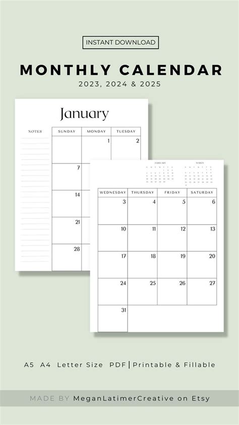 Calendar Printable Half Page Jasmine Bower