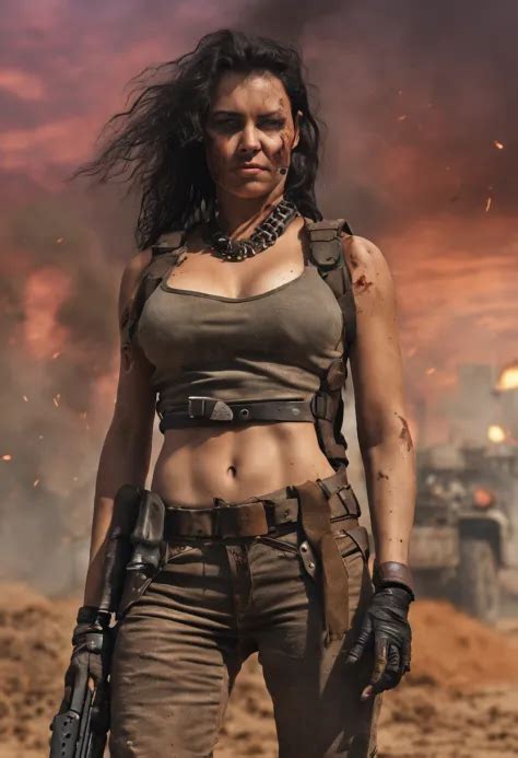 Mad Max Woman Photographrealistic Postapocalypseriflenaked