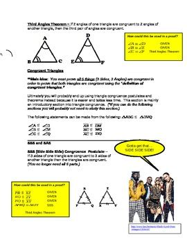 Geometry Congruent Triangles Sss Sas Asa Aas Hl Notes With