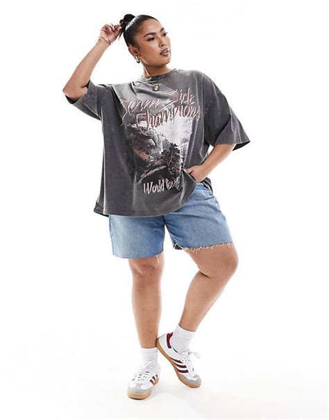 Asos Design Curve Oversized T Shirt With Rock Graphic In In Washed