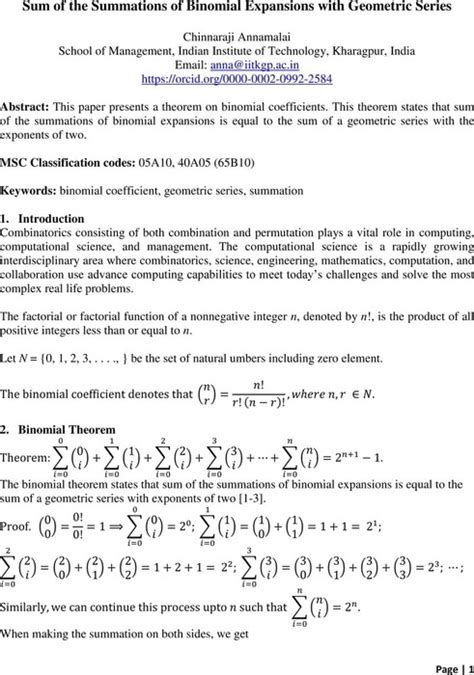 Sum Of The Summations Of Binomial Expansions With Geometric Series