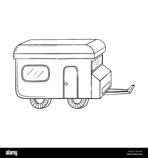 Vector Illustration Of Isolated Hand Drawn Doodle Camper Car