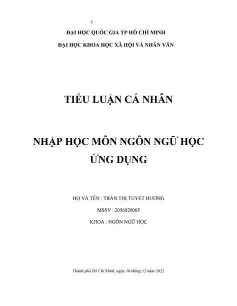 Nhập Học Nnud Qqqqqq 1 TiỂu LuẬn CÁ NhÂn NhẬp HỌc MÔn NgÔn NgỮ HỌc