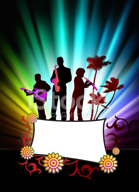 Live Music Band On Tropical Frame With Spectrum Background Stock Photo | Royalty-Free | FreeImages