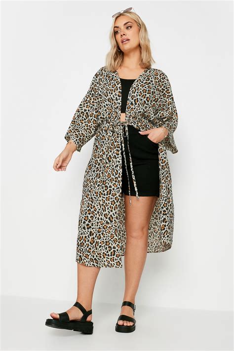 Yours Plus Size Brown Leopard Print Longline Kimono Yours Clothing