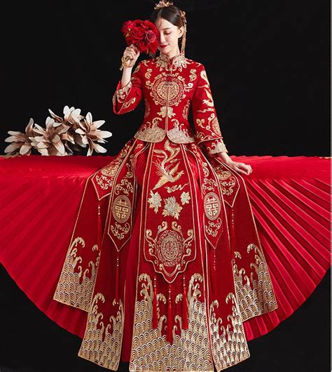 Traditional Chinese Bridal Red Wedding Xiuhe Dress Etsy Uk