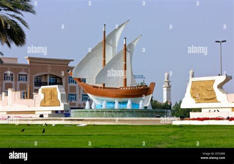 Replica Of A Sailing Dhow In The Center Of The Kuwait Roundabout In