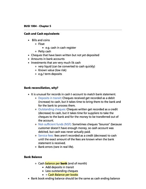 BUSI 1004 Chapter 5 Bank Reconciliation Studocu