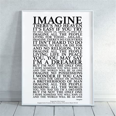 Imagine Song Lyrics Print Official Licensed Print Poster | Etsy