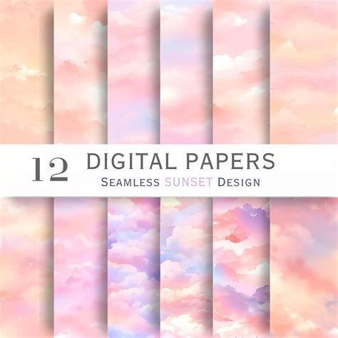 Seamless Sunset Sky Pattern Clouds Digital Paper Seamless Dreamy Sky