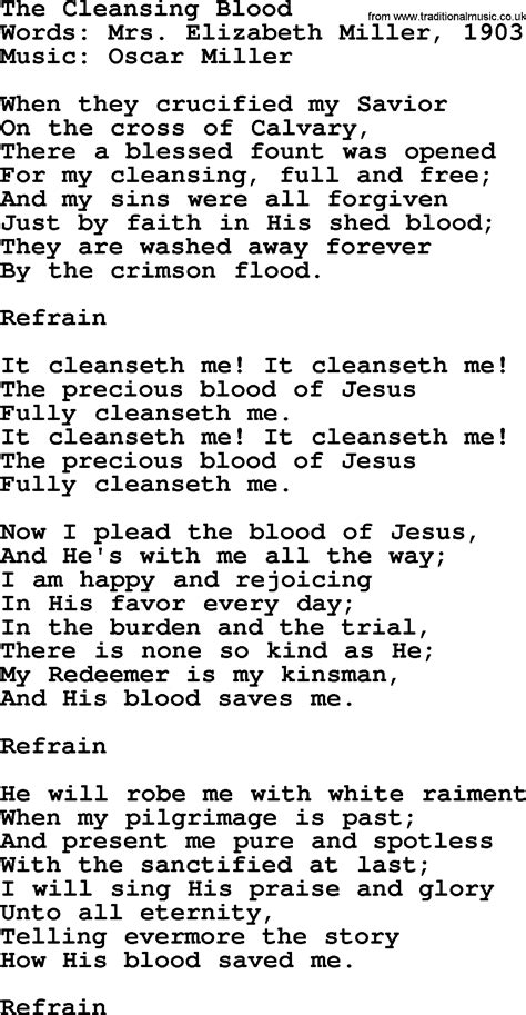 Hymns About God S Forgiveness Title The Cleansing Blood Lyrics With PDF