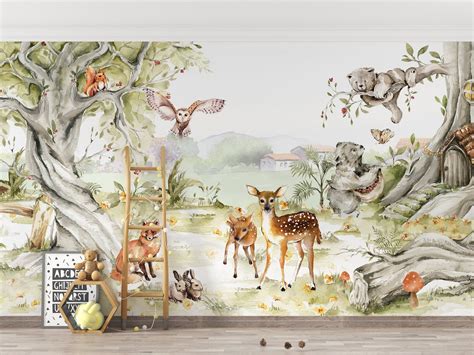 Jungle Nursery Wallpaper Animals Wallpaper for Kids Room - Etsy