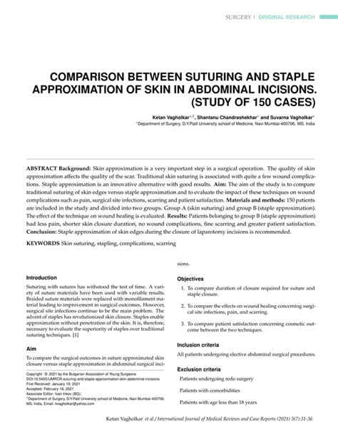 Comparison Between Suturing And Staple Approximation Of Skin In