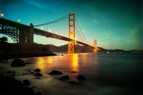 Bridge Sunset Francisco San Cityscape San Francisco USA Sea