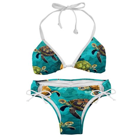 Turtle Seamless Swimsuit Bikini Set With Detachable Sponge And