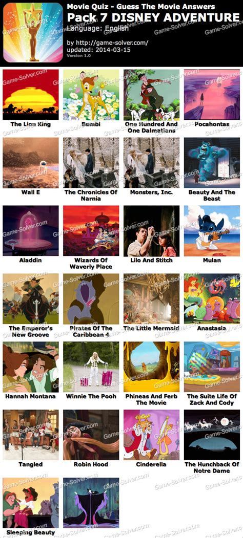 Movie Quiz Level 7 Disney Adventure - Game Solver