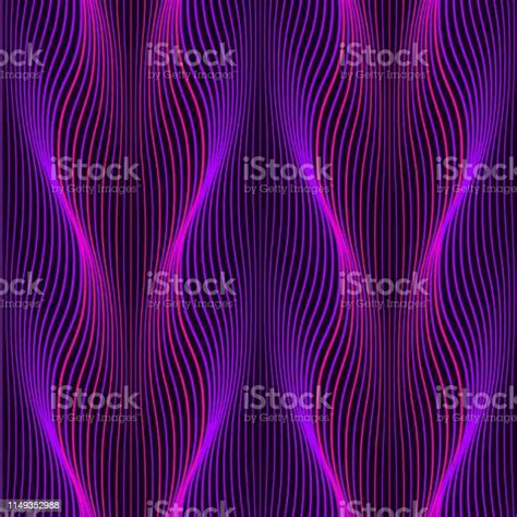 Ultraviolet Neon Wavy Lines Seamless Pattern Background With Glowing 80s Retro Vapor Wave Style