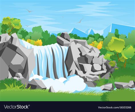 Cartoon waterfall landscape background Royalty Free Vector