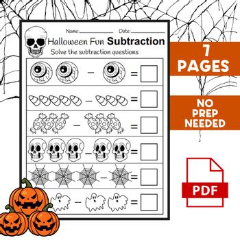 Halloween Subtraction Worksheets Halloween Math Printable No Prep Pdf