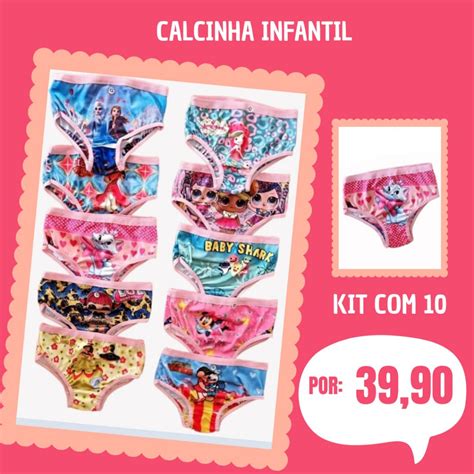 Kit 10 Calcinha Infantil Estampa Sublimada Personagens Menina