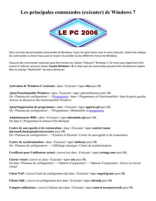 Les principales commandes exécuter de windows 7 PDF