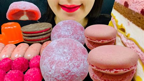 Asmr Pink Desserts 咀嚼音 ピンクデザート Mochi Daifuku Macaron Cake 大福 マカロン